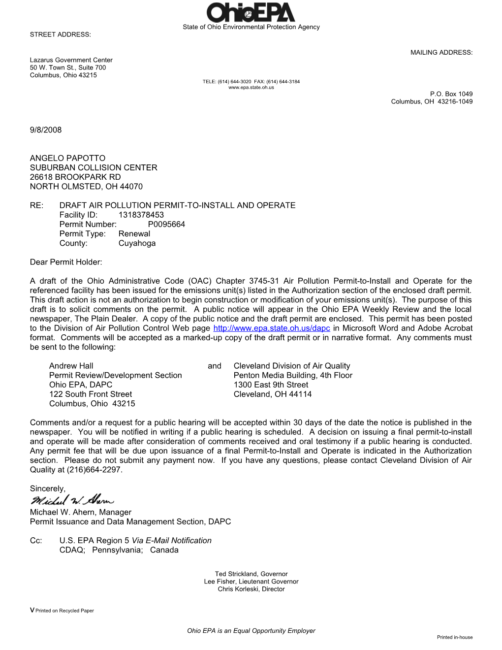 Re: Draft Air Pollution Permit-To-Install and Operate s1