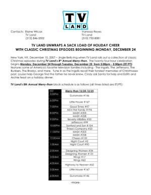 Tv Land Unwraps a Sack Load of Holiday Cheer with Classic Christmas Episodes Beginning Monday, December 24