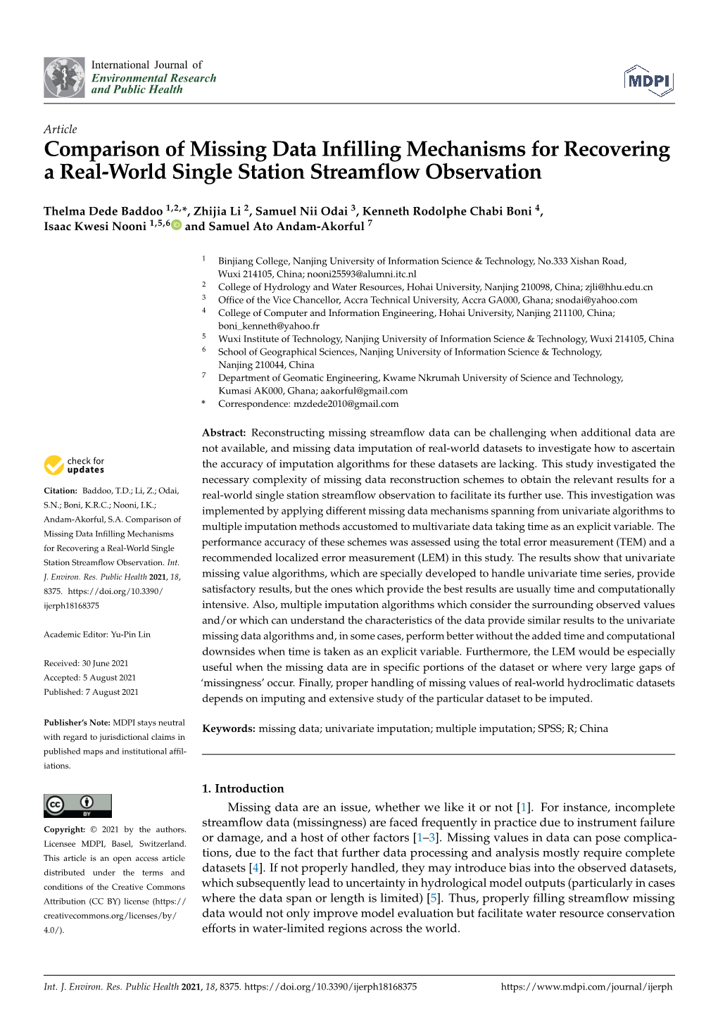Comparison of Missing Data Infilling Mechanisms for Recovering a Real-World Single Station Streamflow Observation