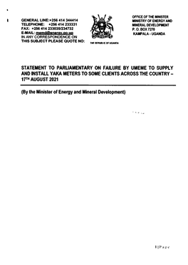 STATE]Ilent to Parliaiientary on FAILURE by Uireile to SUPPLY and INSTALL YAKA METERS to SO]JIE CLIENTS ACROSS the COUNTRY - Lth AUGUST 2021