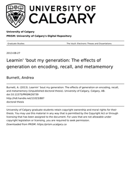 Bout My Generation: the Effects of Generation on Encoding, Recall, and Metamemory