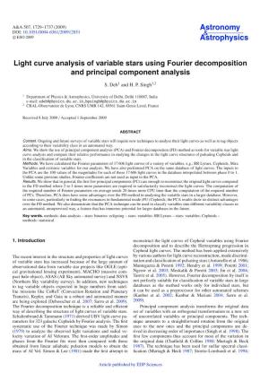 Light Curve Analysis of Variable Stars Using Fourier Decomposition and Principal Component Analysis