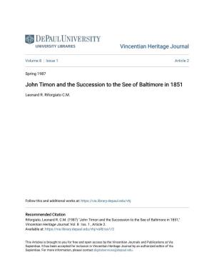 John Timon and the Succession to the See of Baltimore in 1851