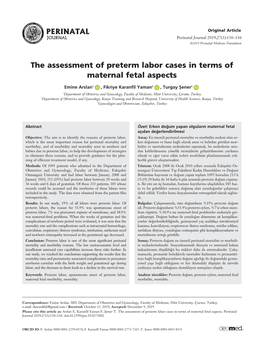 The Assessment of Preterm Labor Cases in Terms of Maternal Fetal Aspects