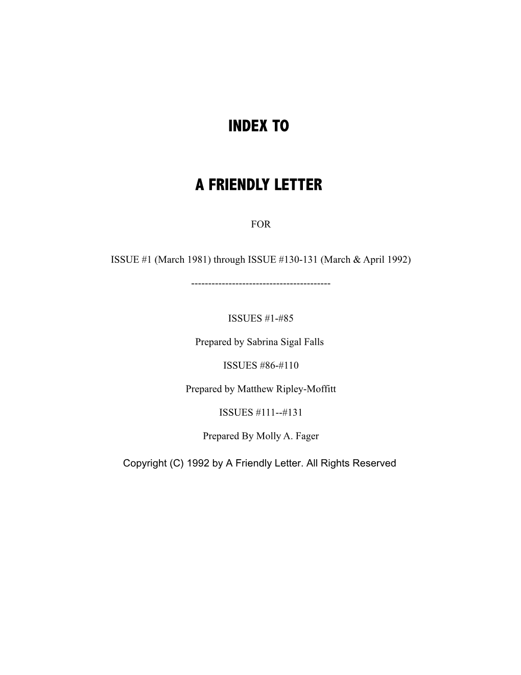 Index to a Friendly Letter