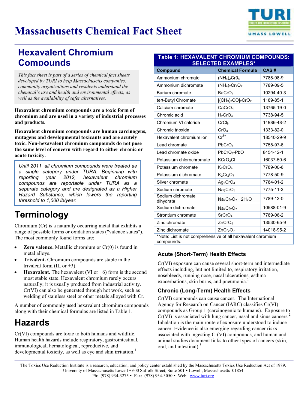 Massachusetts Chemical Fact Sheet