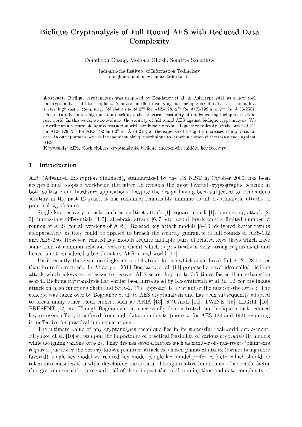 Biclique Cryptanalysis of Full Round AES with Reduced Data Complexity