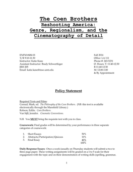 The Coen Brothers Reshooting America: Genre, Regionalism, and the Cinematography of Detail