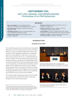 SEPTEMBER 11Th: ART LOSS, DAMAGE, and REPERCUSSIONS Proceedings of an IFAR Symposium
