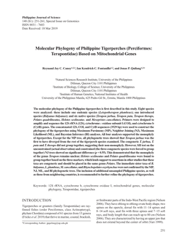Molecular Phylogeny of Philippine Tigerperches (Perciformes: Terapontidae) Based on Mitochondrial Genes