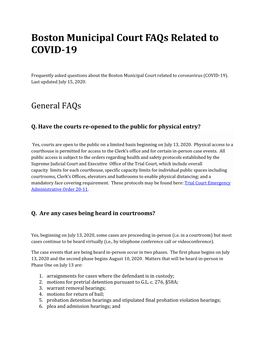 Boston Municipal Court Faqs Related to COVID-19