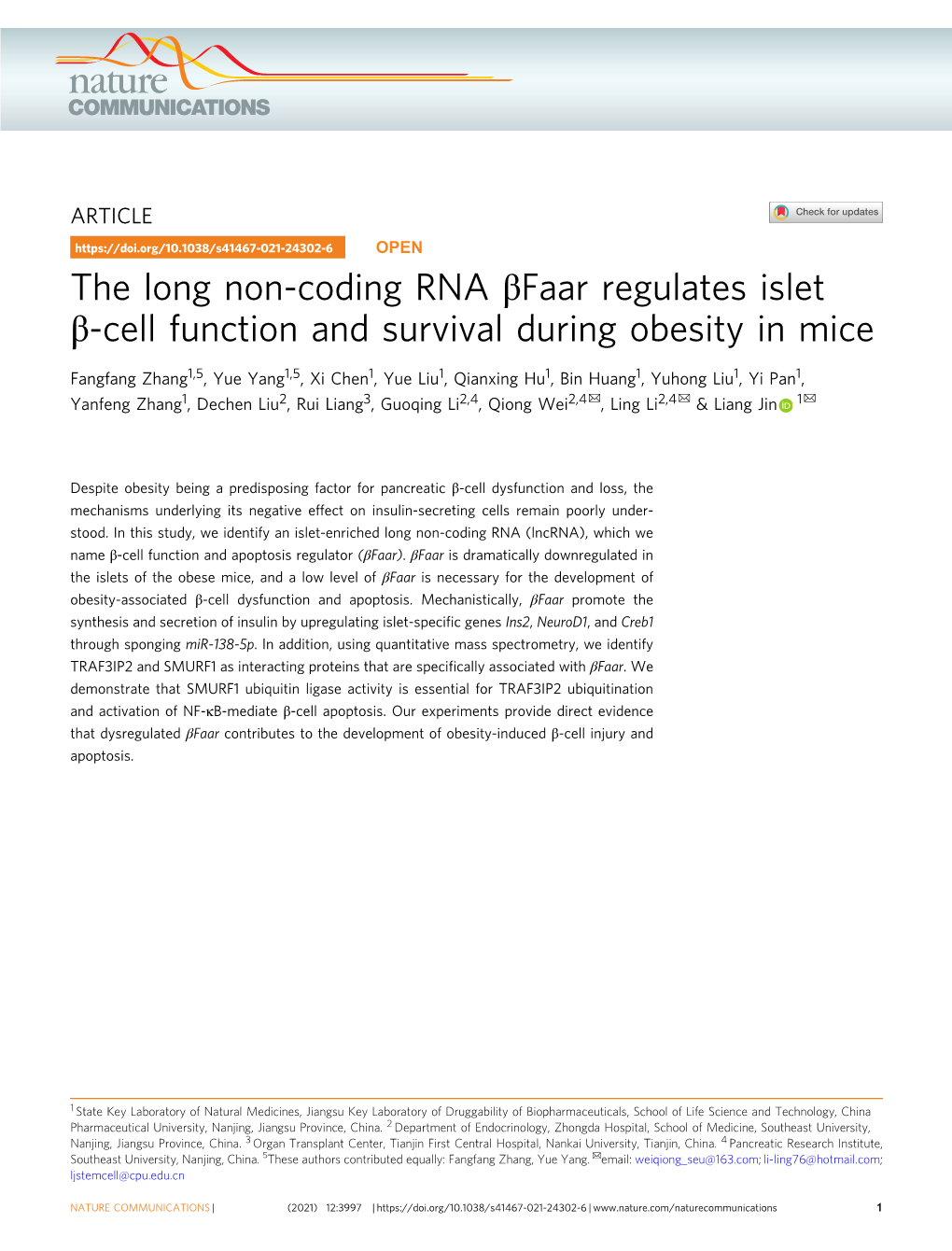 The Long Non-Coding RNA Î²faar Regulates Islet Î²-Cell Function And