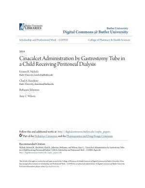 Cinacalcet Administration by Gastrostomy Tube in a Child Receiving Peritoneal Dialysis Kristen R