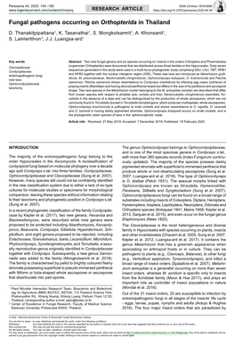 Fungal Pathogens Occurring on &lt;I&gt;Orthopterida&lt;/I&gt; in Thailand