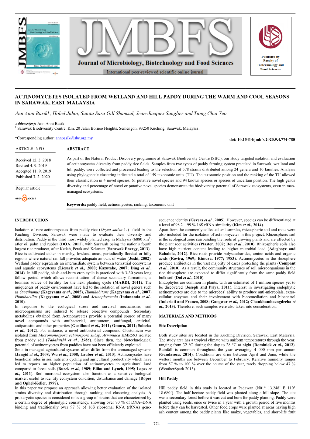 Actinomycetes Isolated from Wetland and Hill Paddy During the Warm and Cool Seasons in Sarawak, East Malaysia