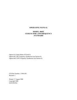 Operating Manual Model 4065C Cesium Time And