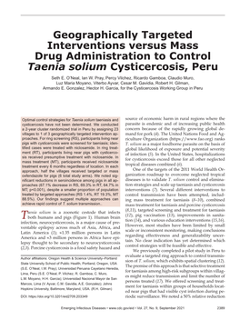 Geographically Targeted Interventions Versus Mass Drug Administration to Control Taenia Solium Cysticercosis, Peru Seth E