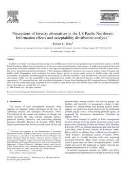Perceptions of Forestry Alternatives in the US Pacific Northwest