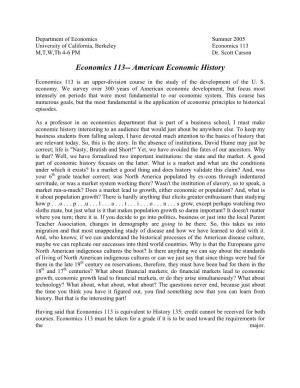 Economics 113-- American Economic History