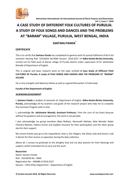 A Case Study of Different Folk Cultures of Purulia: a Study of Folk Songs and Dances and the Problems at “Baram” Village, Purulia, West Bengal, India