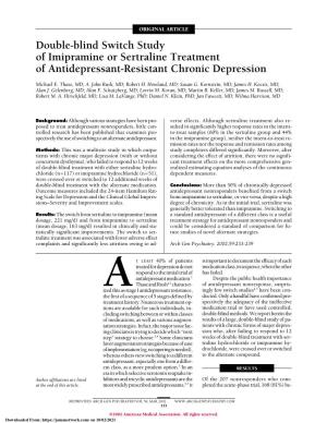 Double-Blind Switch Study of Imipramine Or Sertraline Treatment of Antidepressant-Resistant Chronic Depression