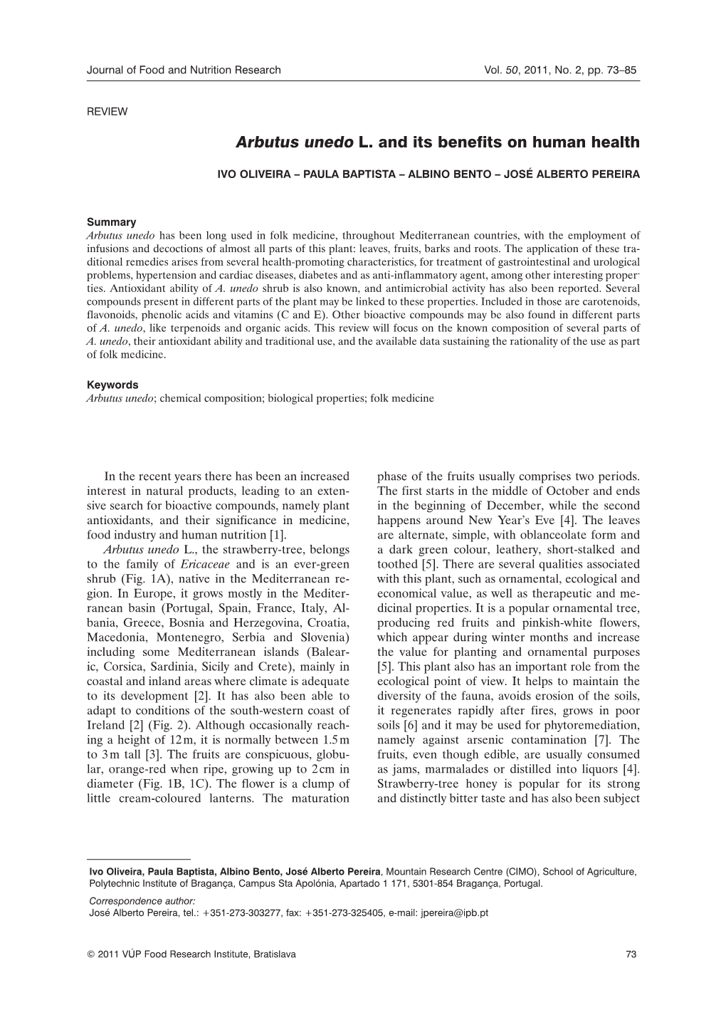 Arbutus Unedo L. and Its Benefits on Human Health