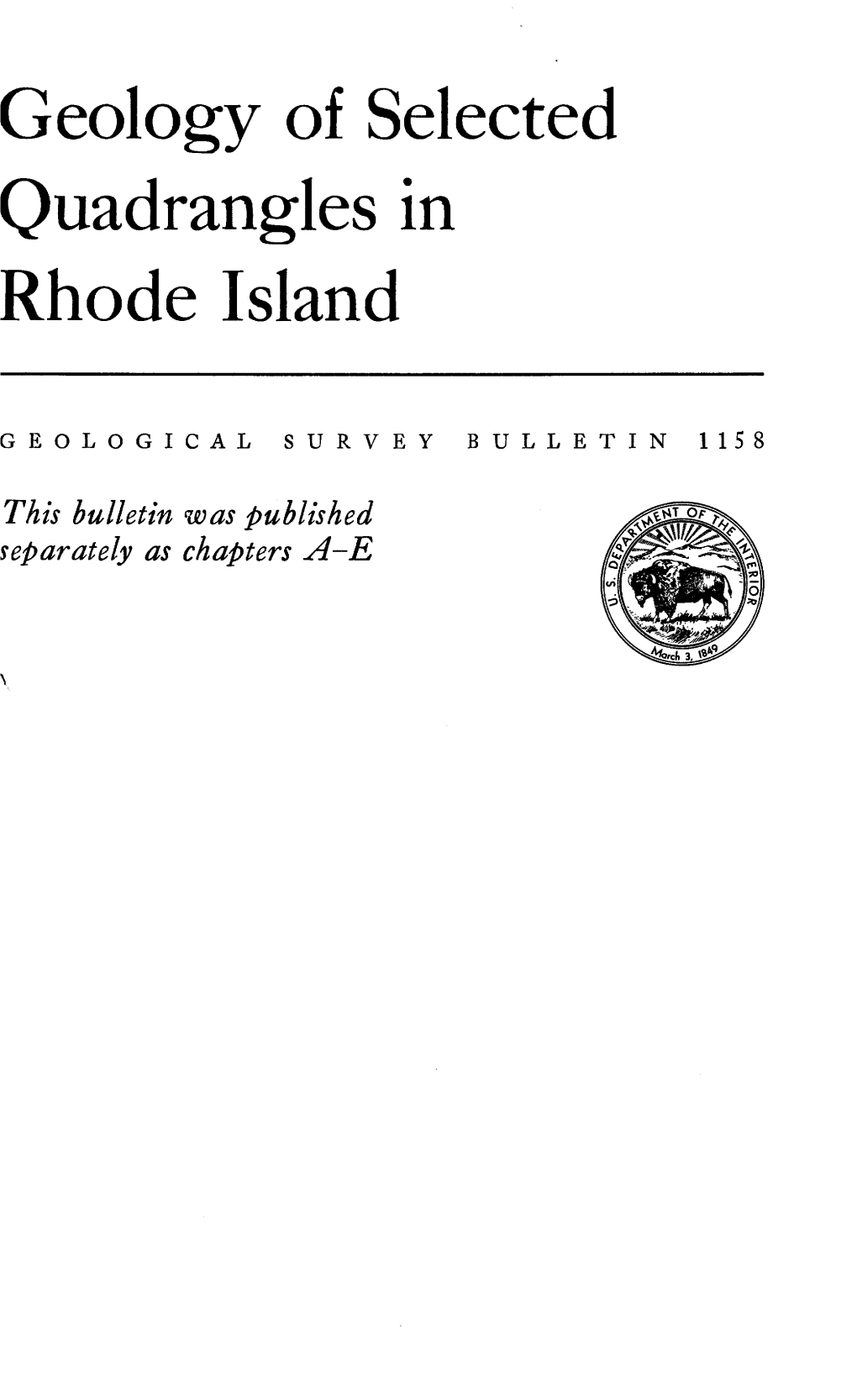 Geology of Selected Quadrangles in Rhode Island