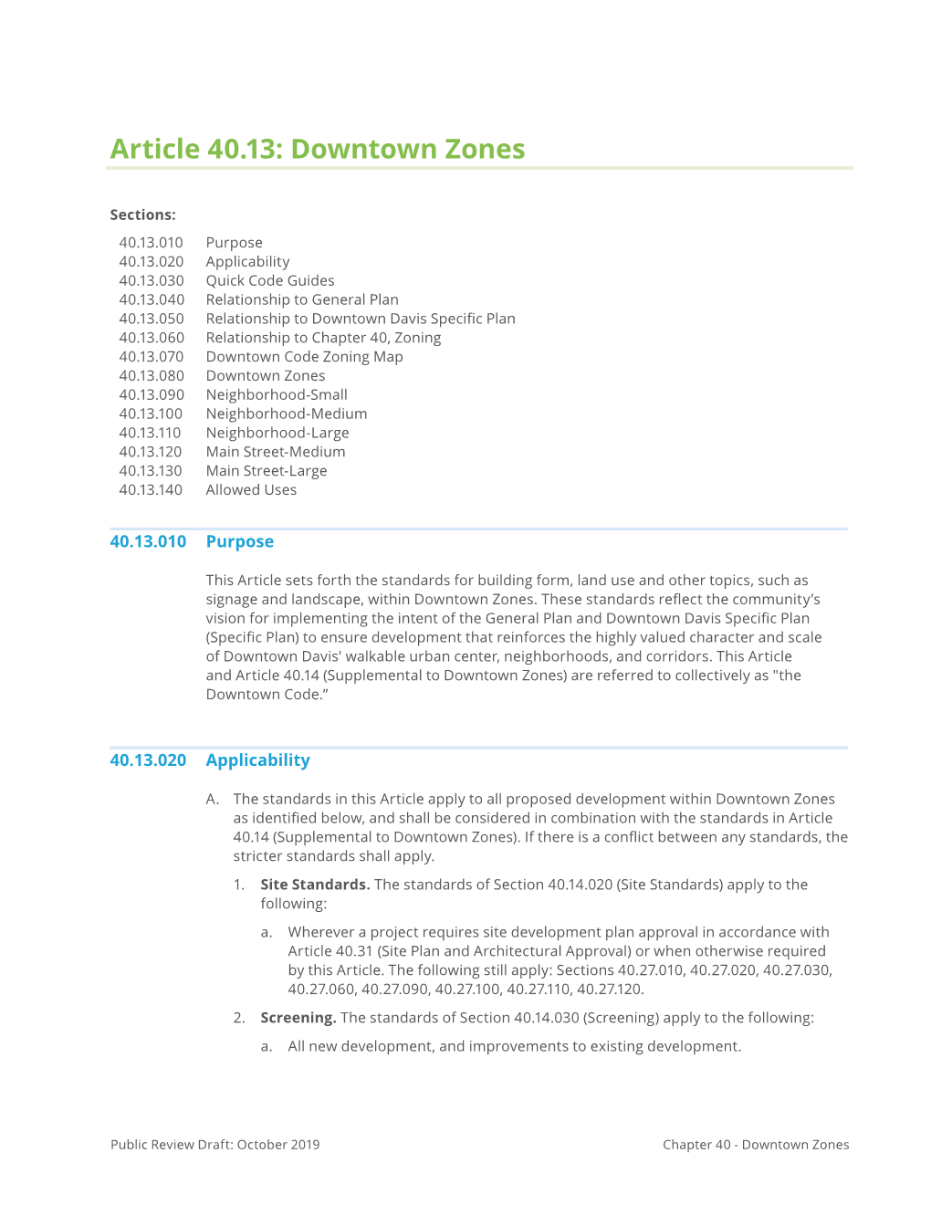 Article 40.13: Downtown Zones