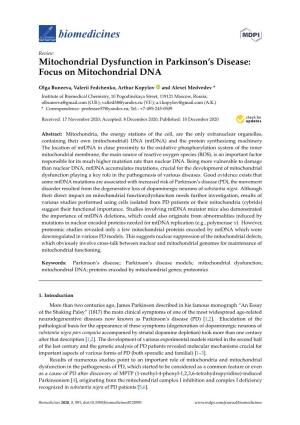 Mitochondrial Dysfunction in Parkinson's Disease: Focus on Mitochondrial