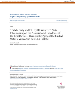 It's My Party and I'll Cry If I Want To": State Intrusions Upon the Associational Freedoms of Political Parties -- Democratic Party of the United States V