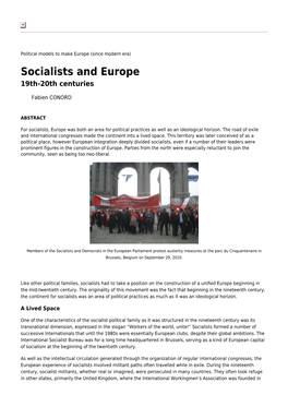 Socialists and Europe 19Th-20Th Centuries