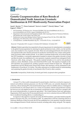 Genetic Cryopreservation of Rare Breeds of Domesticated North American Livestock: Smithsonian & SVF Biodiversity Preservatio