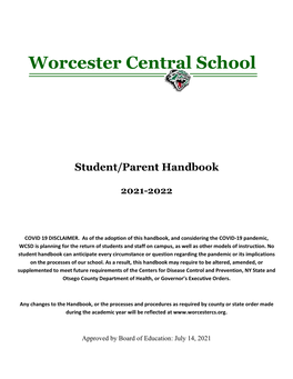 Worcester Central School Student/Parent Handbook 2021-2022