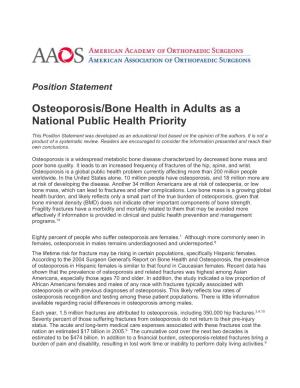 Osteoporosis/Bone Health in Adults As a National Public Health Priority