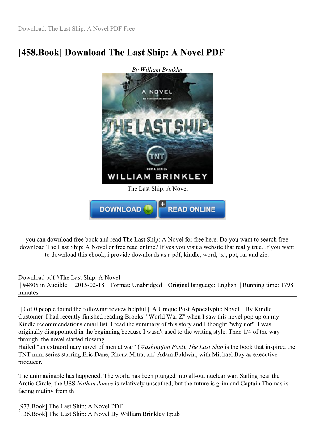 [458.Book] Download the Last Ship: a Novel PDF