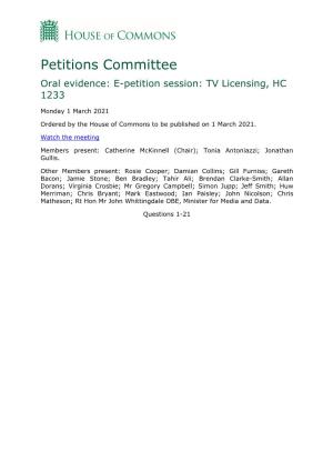 E-Petition Session: TV Licensing, HC 1233