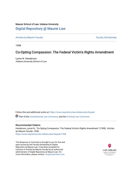 Co-Opting Compassion: the Federal Victim's Rights Amendment