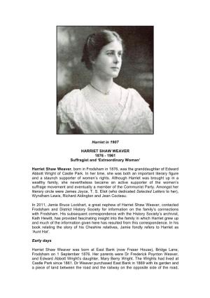 Harriet Shaw Weaver, Born in Frodsham in 1876, Was the Granddaughter of Edward Abbott Wright of Castle Park