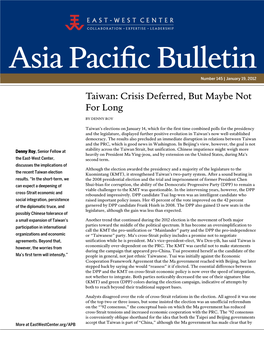 Taiwan: Crisis Deferred, but Maybe Not for Long