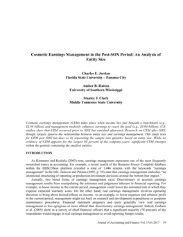Cosmetic Earnings Management in the Post-SOX Period: an Analysis of Entity Size