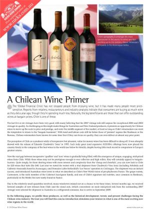 A Chilean Wine Primer the ‘Global Financial Crisis’ Has Not Stopped People from Enjoying Wine, but It Has Made Many People More Price- Sensitive