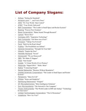 List of Company Slogans