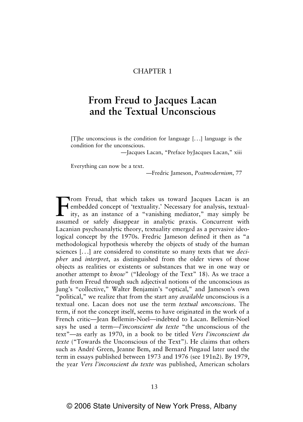 From Freud to Jacques Lacan and the Textual Unconscious