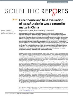 Greenhouse and Field Evaluation of Isoxaflutole for Weed Control In