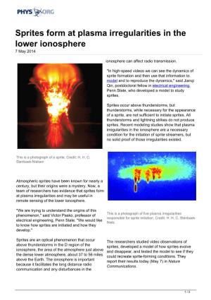 Sprites Form at Plasma Irregularities in the Lower Ionosphere 7 May 2014