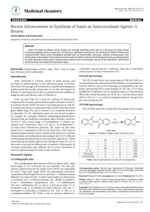 Recent Advancement in Synthesis of Isatin As