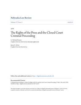 The Rights of the Press and the Closed Court Criminal Proceeding G