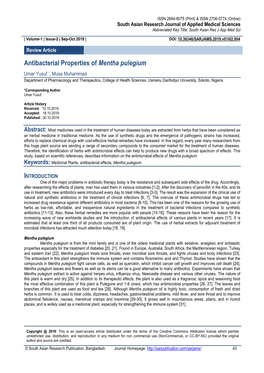 Antibacterial Properties of Mentha Pulegium