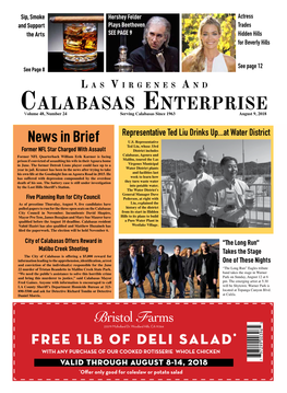 Calabasas Enterprise Volume 48, Number 24 Serving Calabasas Since 1963 August 9, 2018