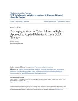 A Human Rights Approach to Applied Behavior Analysis (ABA) Therapy Rebecca Rubey Rubeyrebecca@Gmail.Com